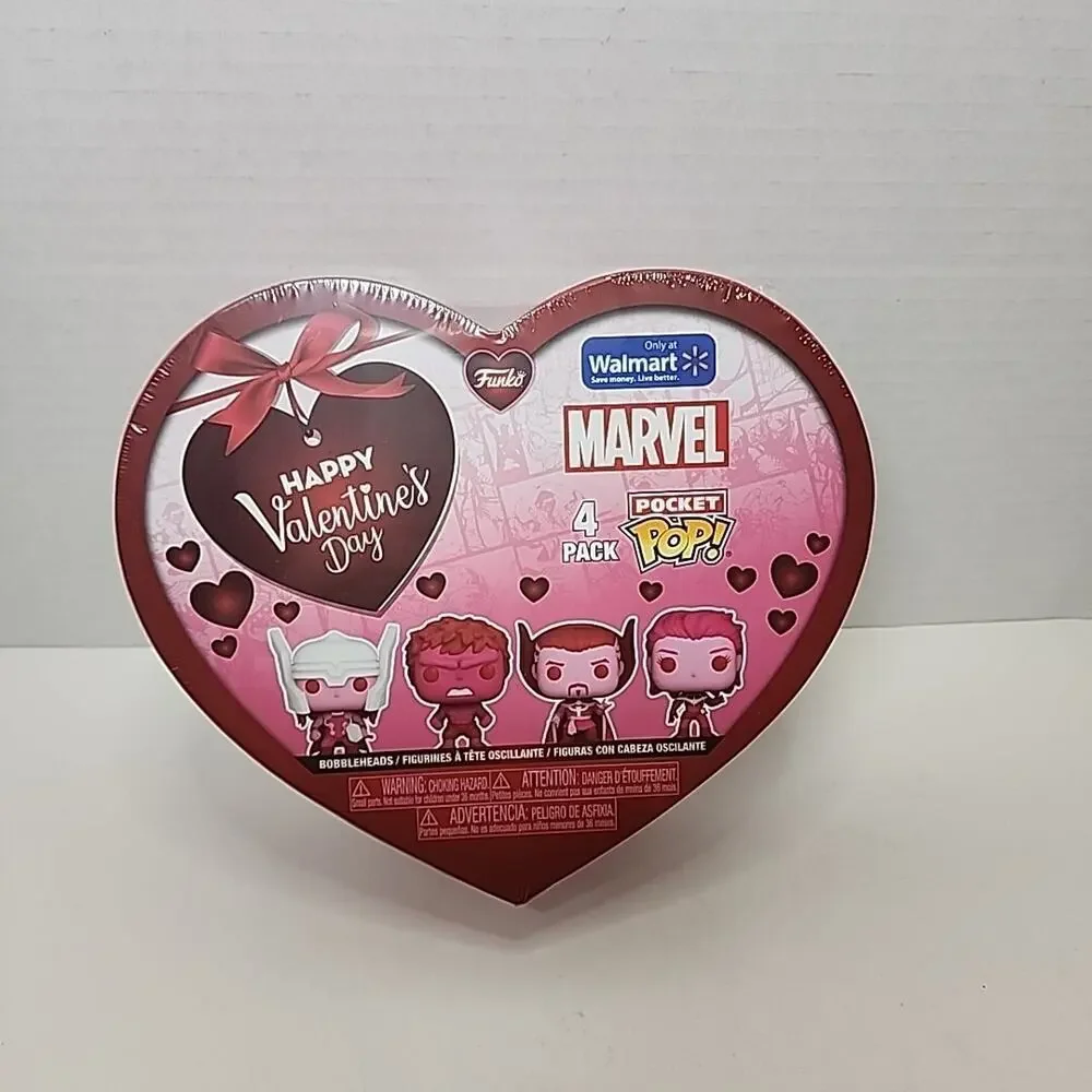 Funko- Marvel Pocket Pop 4 Pack: St. Valentine's Day Pink Figures In Heart Box